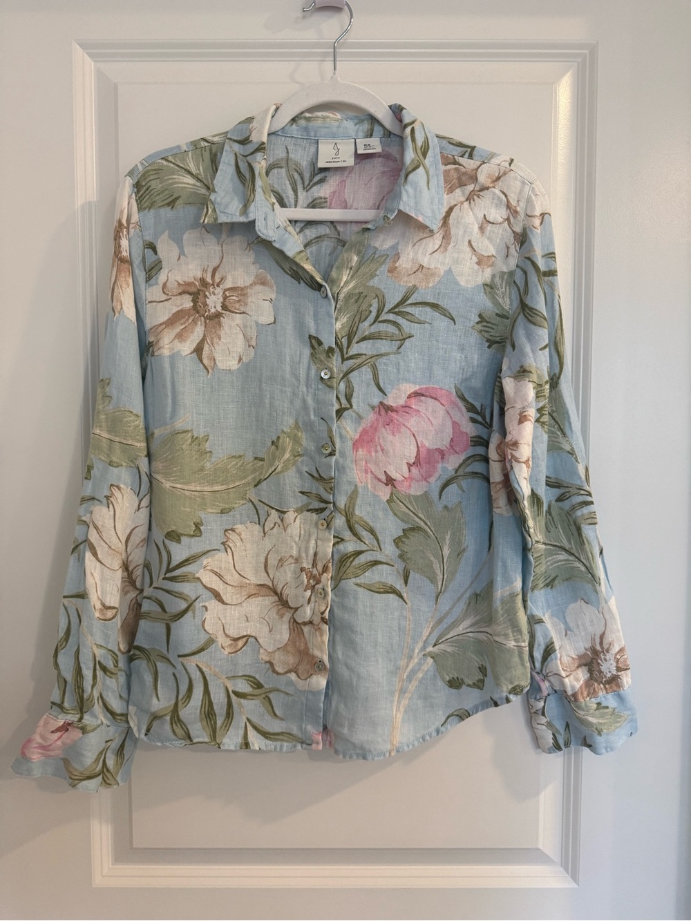 Joie Light Blue Linen Floral Button Down Shirt - Picture 1 of 6